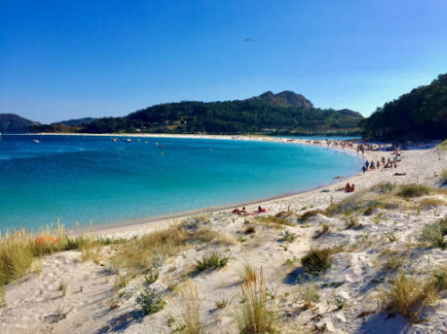 Vista de la Playa de Rodas, Islas Cíes, Vigo, Galicia, España